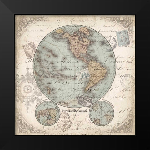 World Hemispheres II Black Modern Wood Framed Art Print by Tre Sorelle Studios