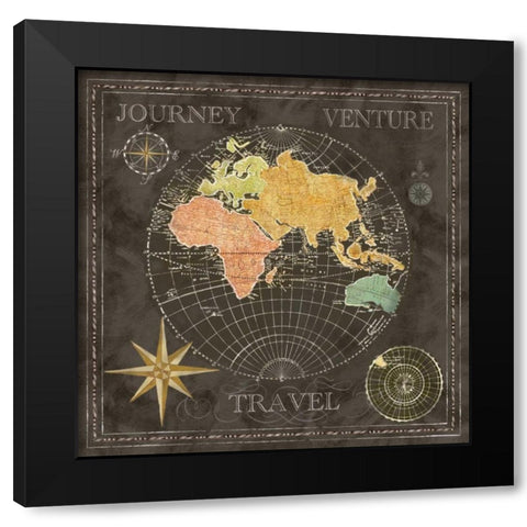 Old World Journey Map Black II  Black Modern Wood Framed Art Print by Coulter, Cynthia