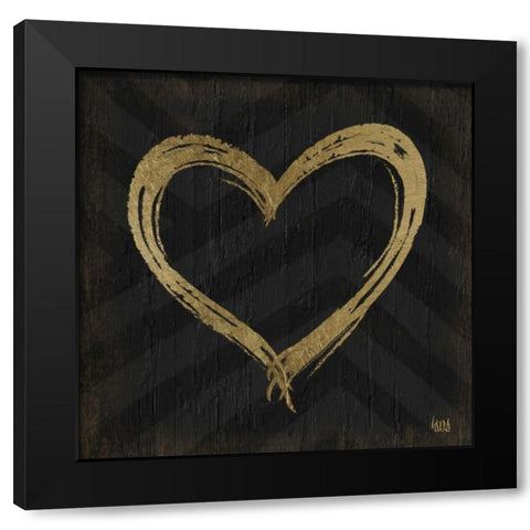 Chevron Sentiments Gold Heart Trio II  Black Modern Wood Framed Art Print with Double Matting by h.artworks