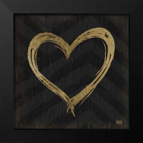 Chevron Sentiments Gold Heart Trio II  Black Modern Wood Framed Art Print by h.artworks