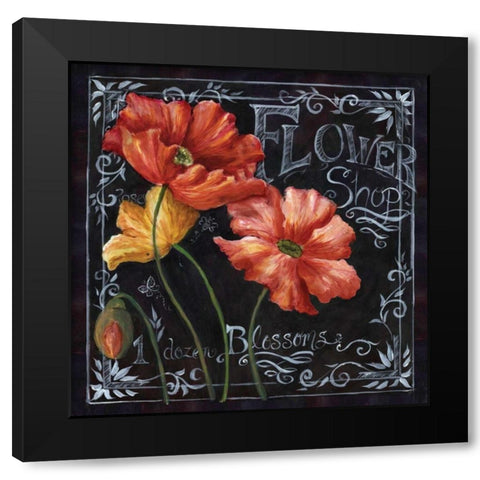 Flowers in Bloom Chalkboard I  Black Modern Wood Framed Art Print with Double Matting by Tre Sorelle Studios
