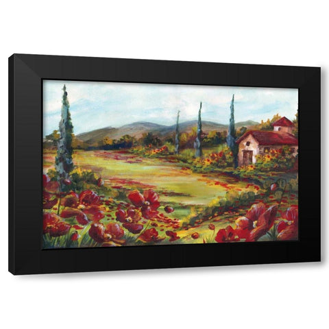 Tuscan Poppy Landscape  Black Modern Wood Framed Art Print with Double Matting by Tre Sorelle Studios