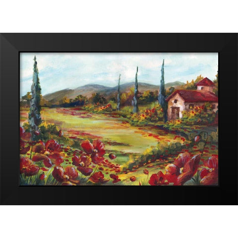 Tuscan Poppy Landscape  Black Modern Wood Framed Art Print by Tre Sorelle Studios