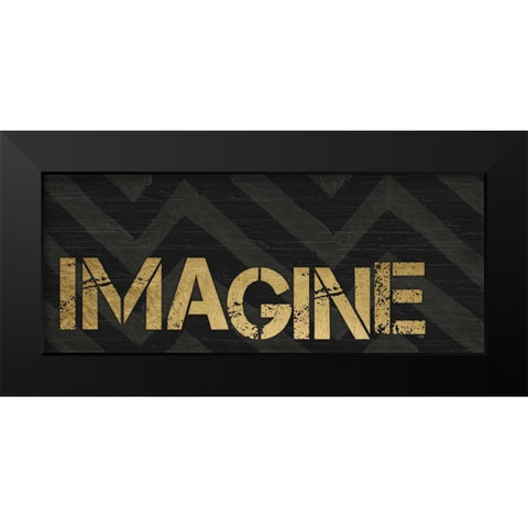 Chevron Sentiments Black and Gold Panel V  Black Modern Wood Framed Art Print by h.artworks