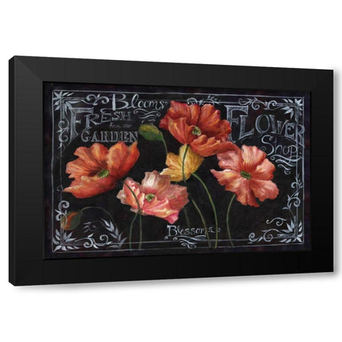 Flowers in Bloom Chalkboard Landscape  Black Modern Wood Framed Art Print with Double Matting by Tre Sorelle Studios