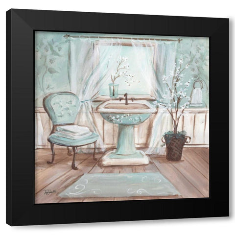 Aqua Blossom Bath I  Black Modern Wood Framed Art Print by Tre Sorelle Studios