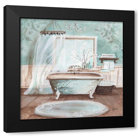 Aqua Blossom Bath II  Black Modern Wood Framed Art Print with Double Matting by Tre Sorelle Studios