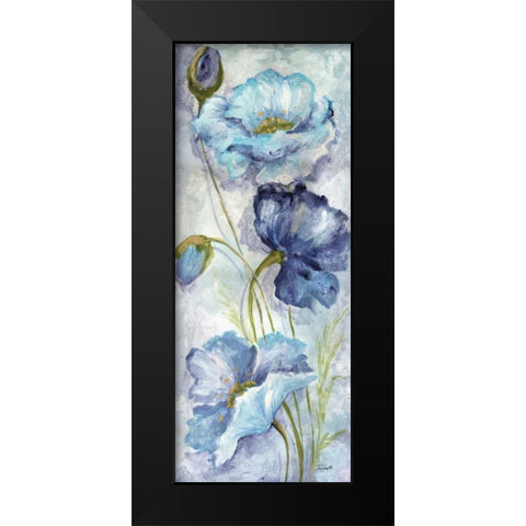 Indigo Poppies II Black Modern Wood Framed Art Print by Tre Sorelle Studios