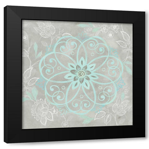 Jacobean Damask Blue-Gray I Black Modern Wood Framed Art Print with Double Matting by Coulter, Cynthia