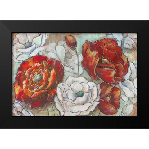 Red and White Poppies Landscape Black Modern Wood Framed Art Print by Tre Sorelle Studios