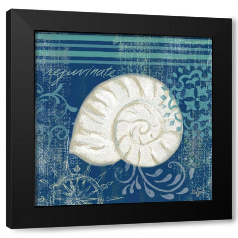 Navy Blue Spa Shells I Black Modern Wood Framed Art Print with Double Matting by Lyon, Rebecca