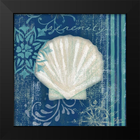 Navy Blue Spa Shells III Black Modern Wood Framed Art Print by Lyon, Rebecca