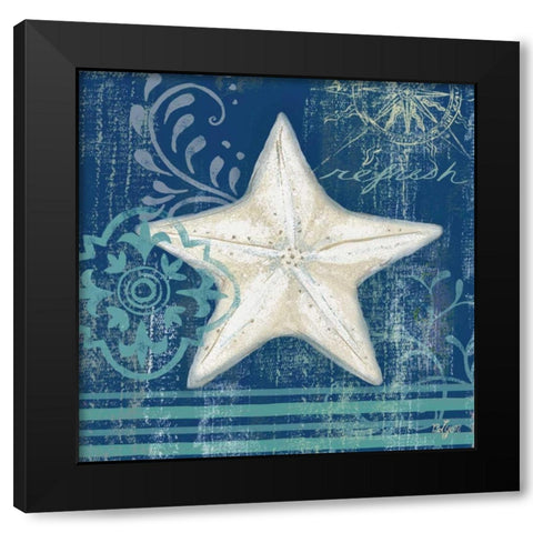 Navy Blue Spa Shells IV Black Modern Wood Framed Art Print by Lyon, Rebecca