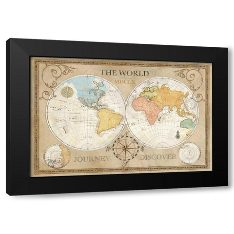Old World Journey Map Black Modern Wood Framed Art Print with Double Matting by Coulter, Cynthia
