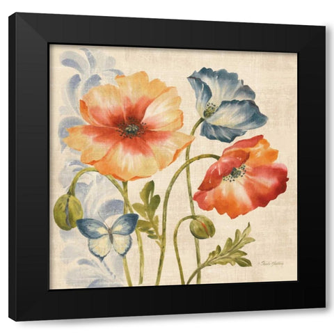 Watercolor Poppies Multi I Black Modern Wood Framed Art Print with Double Matting by Gladding, Pamela