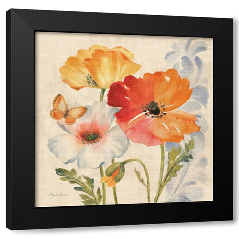 Watercolor Poppies Multi II Black Modern Wood Framed Art Print with Double Matting by Gladding, Pamela