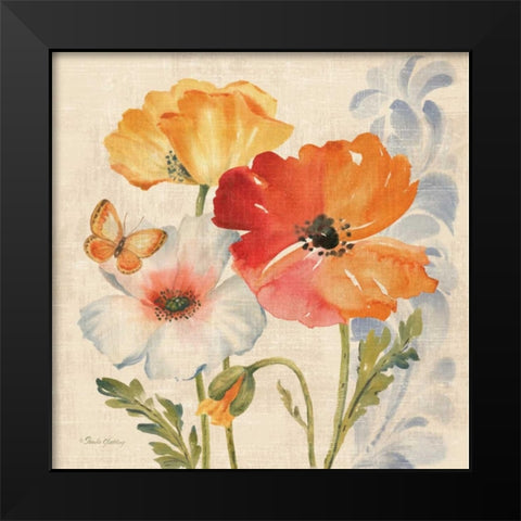 Watercolor Poppies Multi II Black Modern Wood Framed Art Print by Gladding, Pamela