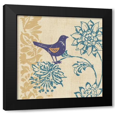 Blue Indigo Bird I Black Modern Wood Framed Art Print with Double Matting by Studio Nova