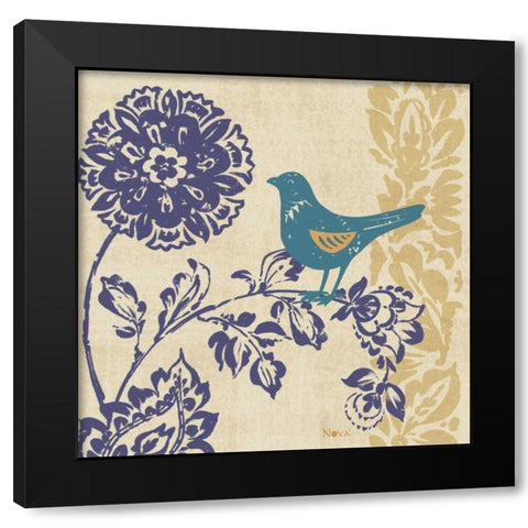 Blue Indigo Bird II Black Modern Wood Framed Art Print by Studio Nova