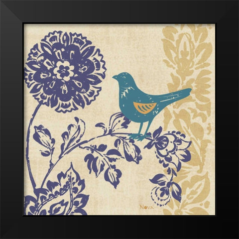 Blue Indigo Bird II Black Modern Wood Framed Art Print by Studio Nova