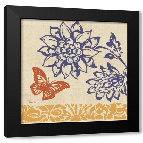 Blue Indigo Butterfly I Black Modern Wood Framed Art Print with Double Matting by Studio Nova