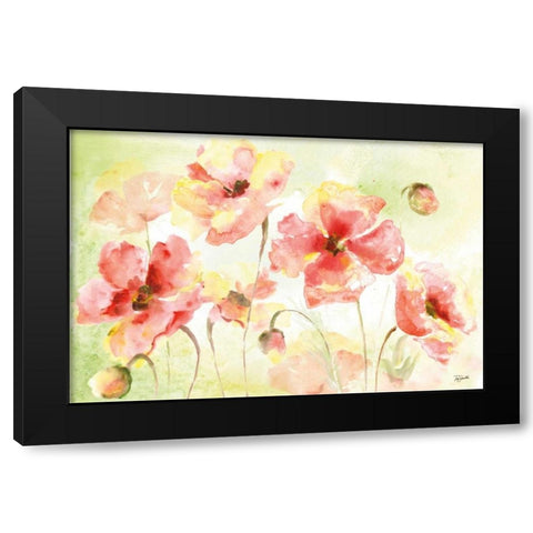 Pale Pink Poppies Landscape Black Modern Wood Framed Art Print by Tre Sorelle Studios