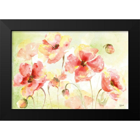 Pale Pink Poppies Landscape Black Modern Wood Framed Art Print by Tre Sorelle Studios