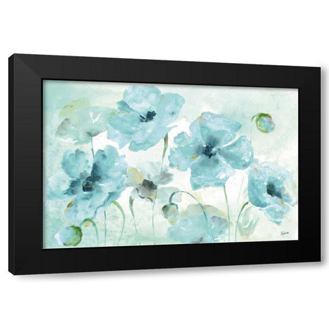 Watercolor Garden Blue Landscape Black Modern Wood Framed Art Print with Double Matting by Tre Sorelle Studios