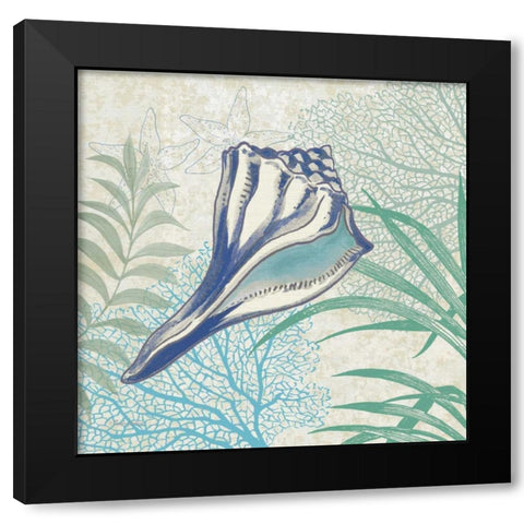 Oceana Indigo Shells II Black Modern Wood Framed Art Print by Gladding, Pamela