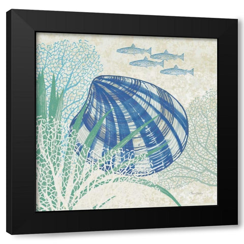 Oceana Indigo Shells III Black Modern Wood Framed Art Print by Gladding, Pamela