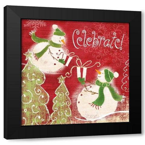 Bright Snowmen II Black Modern Wood Framed Art Print by Lyon, Rebecca