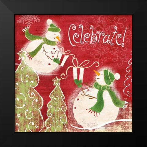 Bright Snowmen II Black Modern Wood Framed Art Print by Lyon, Rebecca