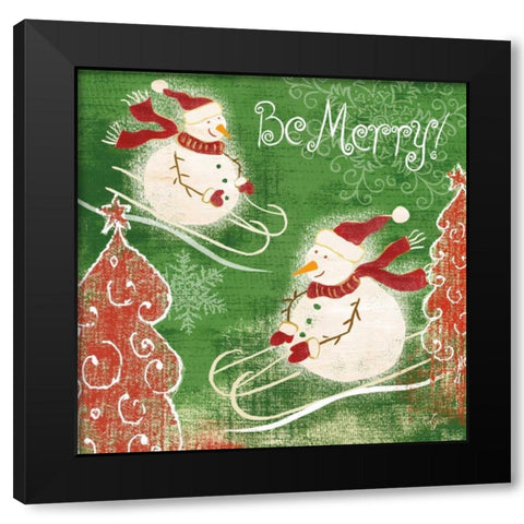 Bright Snowmen III Black Modern Wood Framed Art Print with Double Matting by Lyon, Rebecca