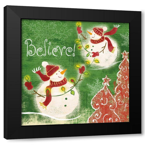 Bright Snowmen IV Black Modern Wood Framed Art Print by Lyon, Rebecca