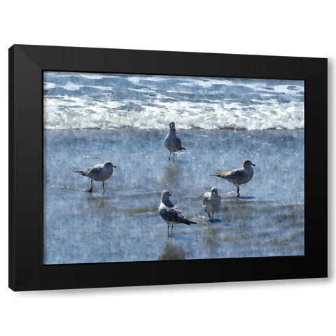 Beachgoers Black Modern Wood Framed Art Print by Romita, Denise
