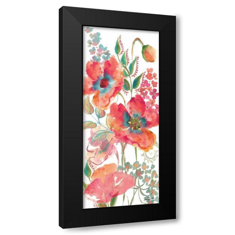 Bohemian Poppies Pink/Teal I Black Modern Wood Framed Art Print by Tre Sorelle Studios