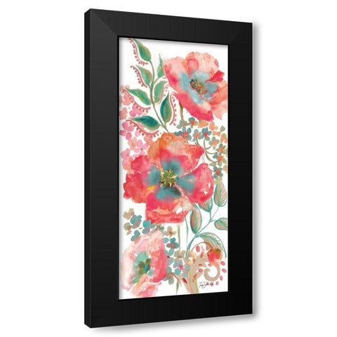 Bohemian Poppies Pink/Teal II Black Modern Wood Framed Art Print by Tre Sorelle Studios