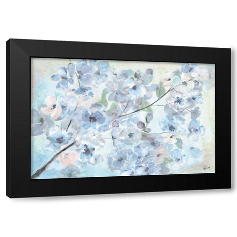 Watercolor Blue Blossoms Landscape Black Modern Wood Framed Art Print with Double Matting by Tre Sorelle Studios