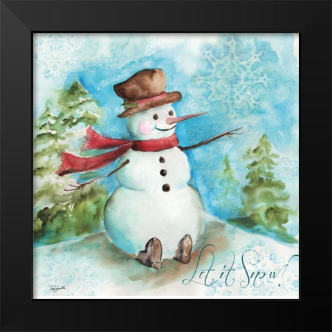 Watercolor Snowmen I Black Modern Wood Framed Art Print by Tre Sorelle Studios