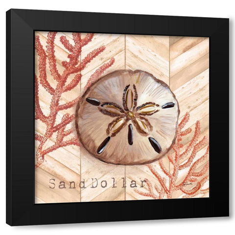 Chevron Shells Coral II Black Modern Wood Framed Art Print with Double Matting by Tre Sorelle Studios