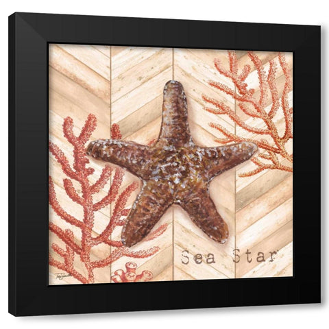 Chevron Shells Coral III Black Modern Wood Framed Art Print by Tre Sorelle Studios