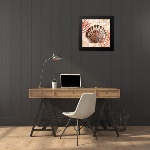 Chevron Shells Coral IV Black Modern Wood Framed Art Print by Tre Sorelle Studios