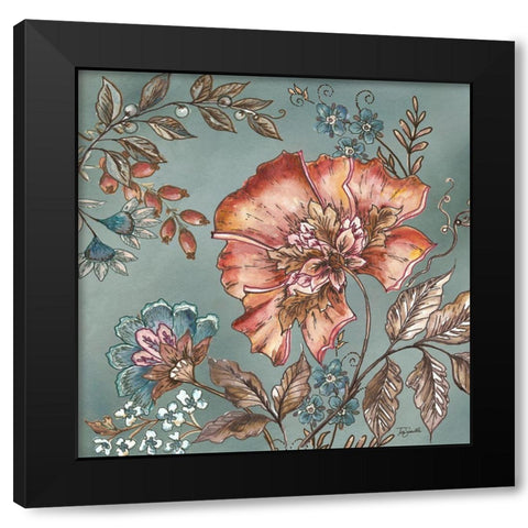 Garden  Vines I on Teal Black Modern Wood Framed Art Print by Tre Sorelle Studios