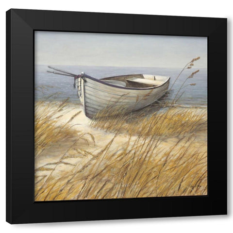 Shoreline Boat Black Modern Wood Framed Art Print by Fisk, Arnie