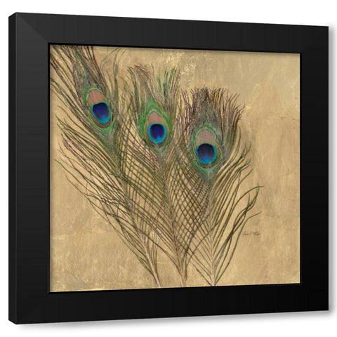 Golden Peacock Feathers Black Modern Wood Framed Art Print by Fisk, Arnie