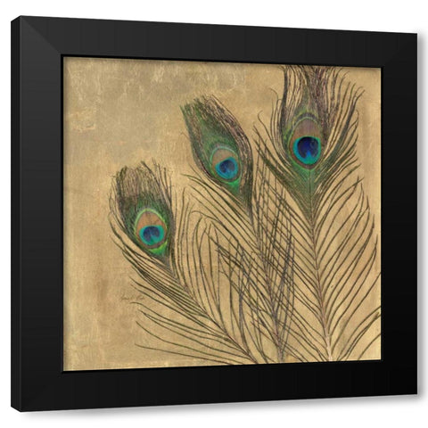 Metallic Peacock Feathers Black Modern Wood Framed Art Print with Double Matting by Fisk, Arnie
