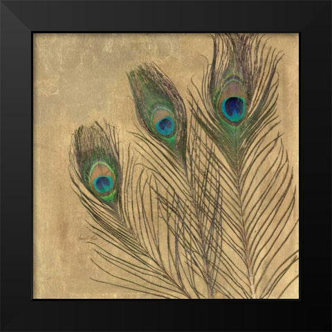 Metallic Peacock Feathers Black Modern Wood Framed Art Print by Fisk, Arnie