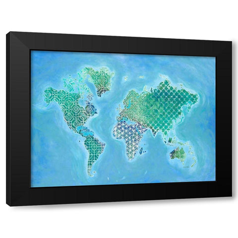 Global Patterned World Map Black Modern Wood Framed Art Print with Double Matting by Fisk, Arnie