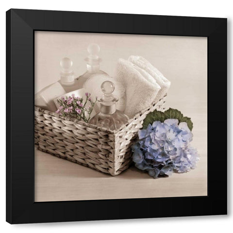 Hydrangea and Basket 2 Black Modern Wood Framed Art Print with Double Matting by Greenwood, Julie