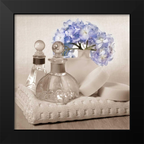 Hydrangea and Towel Black Modern Wood Framed Art Print by Greenwood, Julie